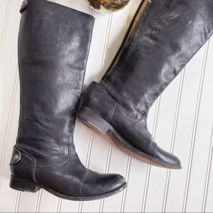 FRYE Black Leather Knee High Zipper Riding Boots